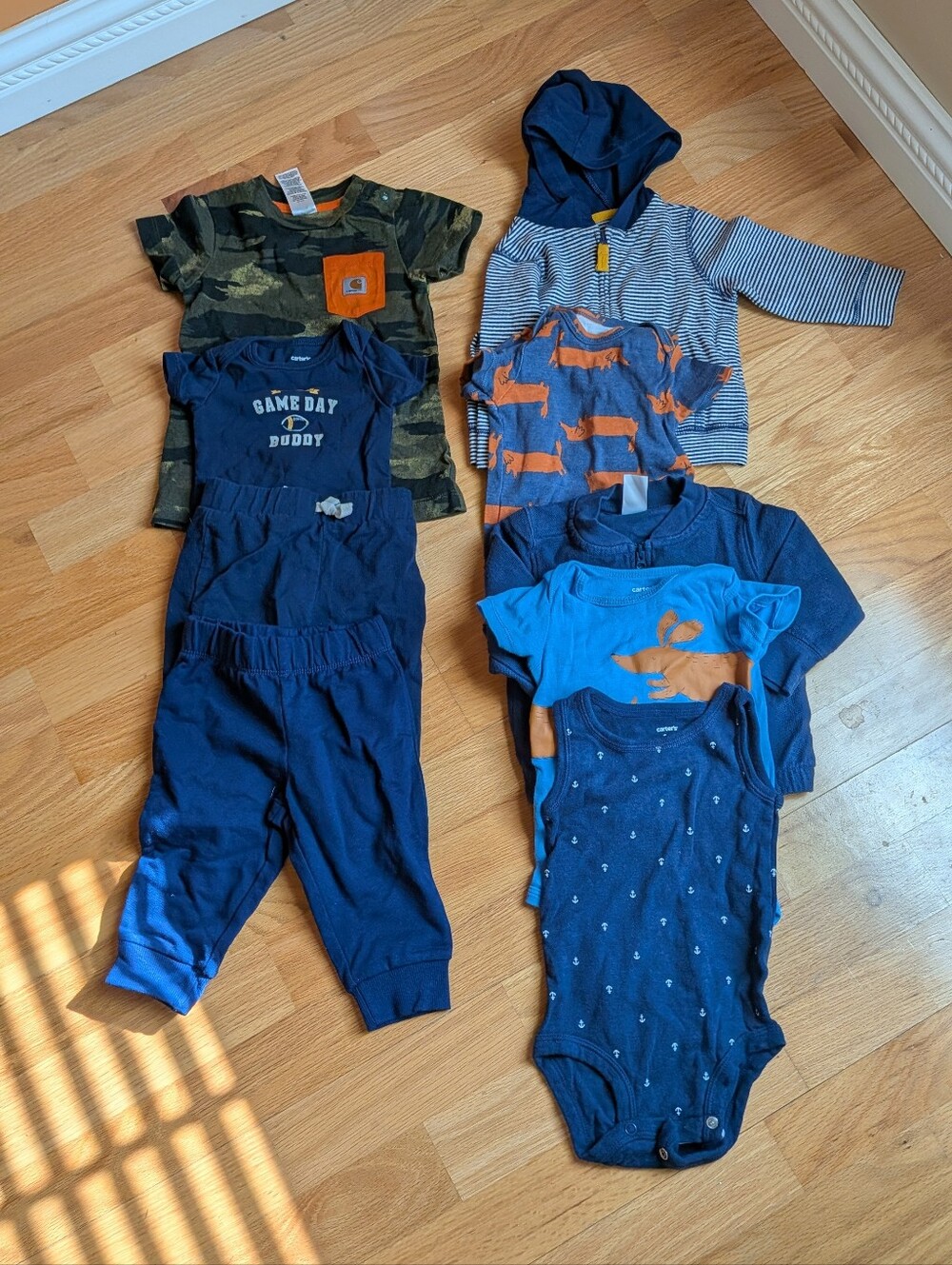 Lot Of 9 Mixed Baby Boy Outfit Bundle in Navy, Blue & Orange Size 6M- 9M